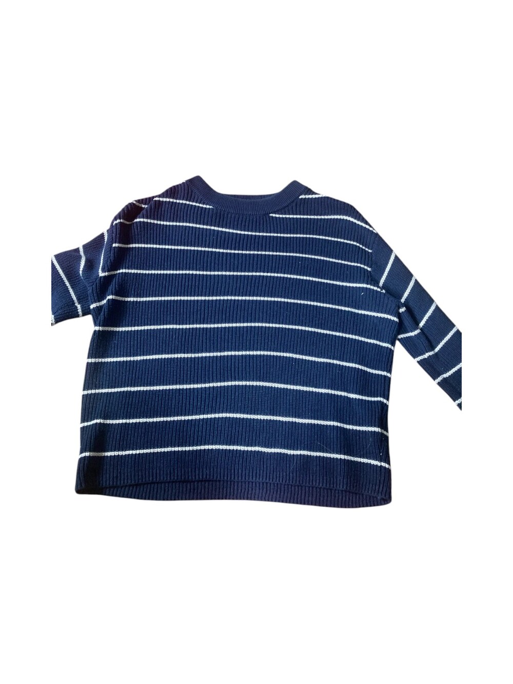 H&M Navy White Striped Rib Knit Sweater Women's XS Cozy Long Sleeve Top